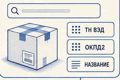 Строка поиска, коробка и чипы ТН ВЭД, ОКПД2, название